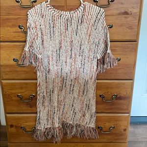 Zara M fringe knit dress blue cream gold